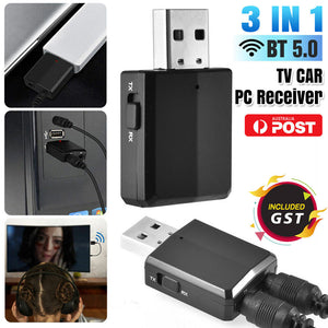 3 IN 1 TV CAR PC Receiver USB Transmitter Bluetooth 5.0 AUX 3.5mm Audio Adapter