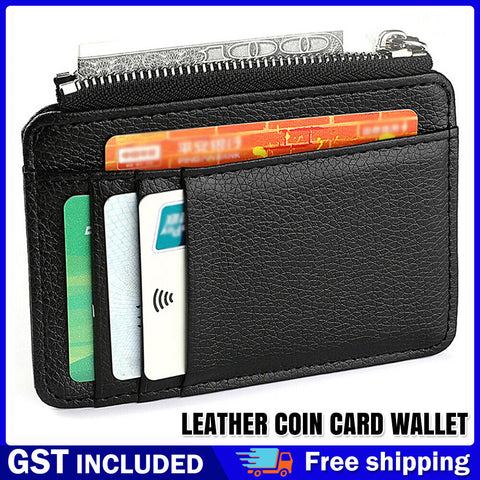 Men's Leather Small Coin Case Card Holder Zip Wallet Pouch Mini Purse Bag AU