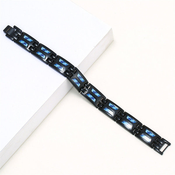 Titanium Power Magnetic Bracelet Carbon Blue Therapy Double Row Ultra Strength