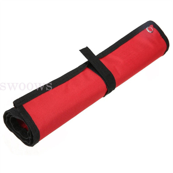 14-25 Pocket Red Canvas Spanner Wrench Storage Bag Tool Roll Up Organizer Pouch