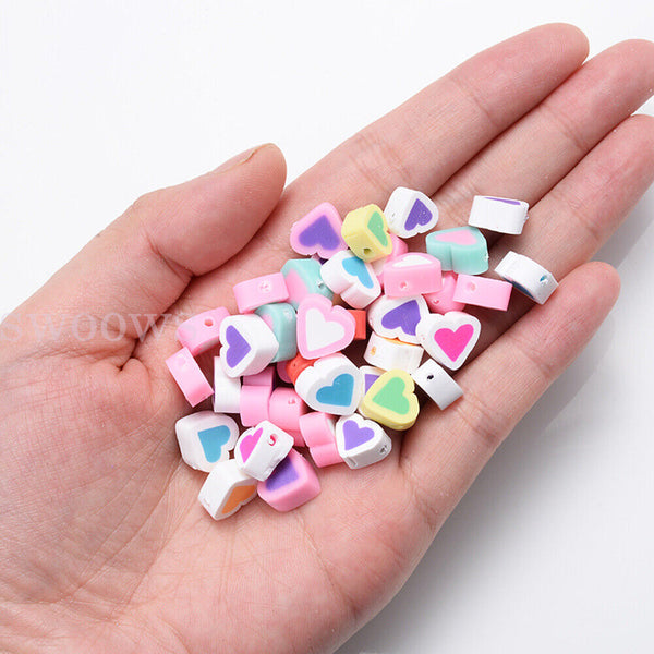 MULTI Heart Beads Pony Polymer Clay 10mm 100pc Fun Mix DIY Jewellery Spacer FREE