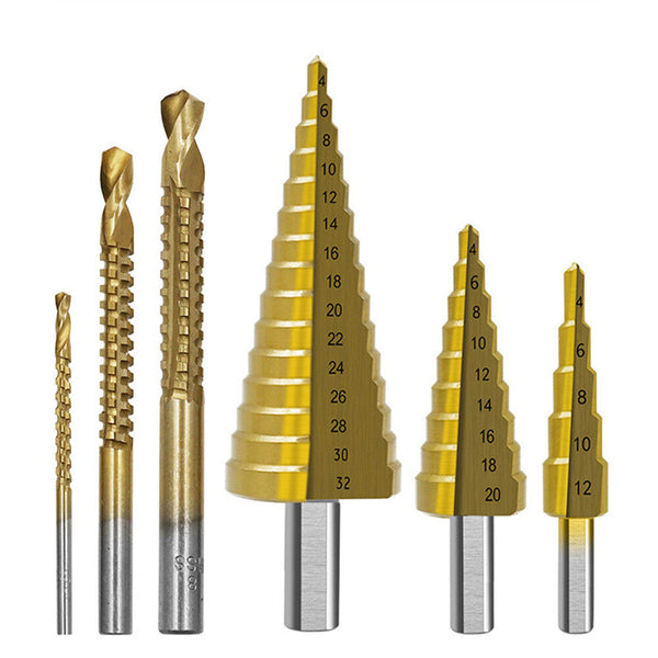 Titanium Plating 6Pcs Step Drill Bit Set High-Speed Reaming Pagoda Sawtooth Set