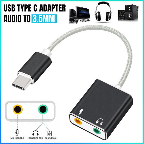 USB Type C Adapter Audio to 3.5mm Jack Headphone Microphone Aux Sound Converter