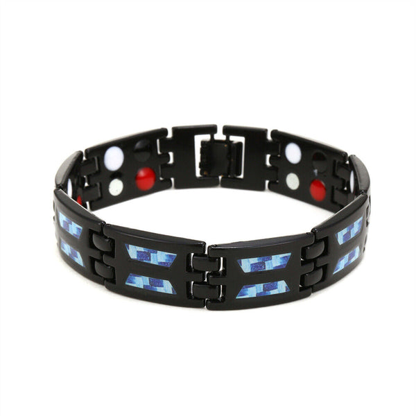 Titanium Power Magnetic Bracelet Carbon Blue Therapy Double Row Ultra Strength