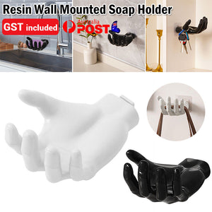 1/2x Resin Wall Mounted Soap Holder Rack Adhesive Hand Shape Storage Holder