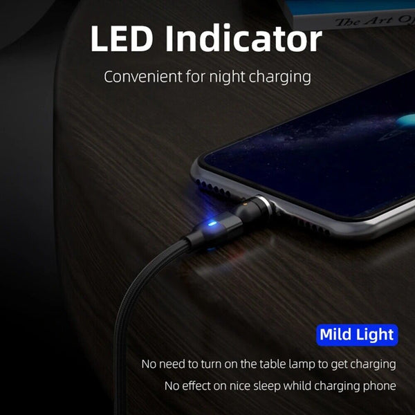 1-2PCS Magnetic 540° Cable-Rotate Phone Charger Cord Durable Nylon Braid-Fast 1M