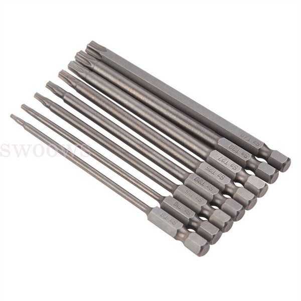 8x T8-T40 Torx Screwdriver Bit Set Hex Security Magnetic Head 100mm Long New