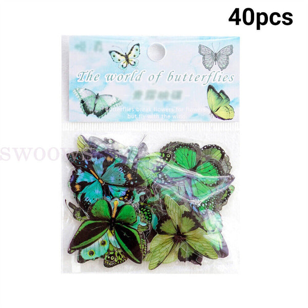 40 PCs Scrapbooking Butterfly Stickers Journal Diary PET Transparent Sticker DIY