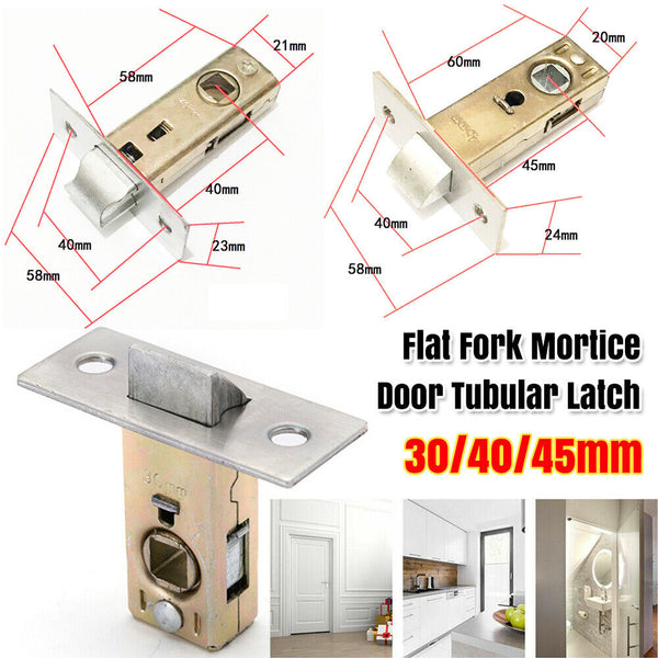 30-45mm Flat Fork Mortice Door Tubular Latch Internal Bolt Facility Sprung Catch