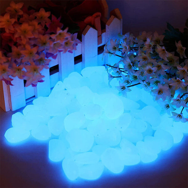 100X White Glow in the Dark Pebbles Stone Rock Fish Tank Stones Garden Road Deco