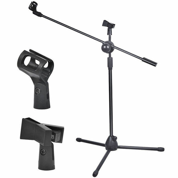 Professional Dual Microphone Stand Telescopic Boom Adjustable Mic Holder Tripod