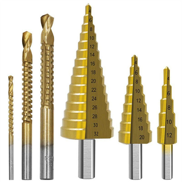 HSS 6PCS Titanium Step Drill Bit Set High Speed Reaming Pagoda Sawtooth Set AU