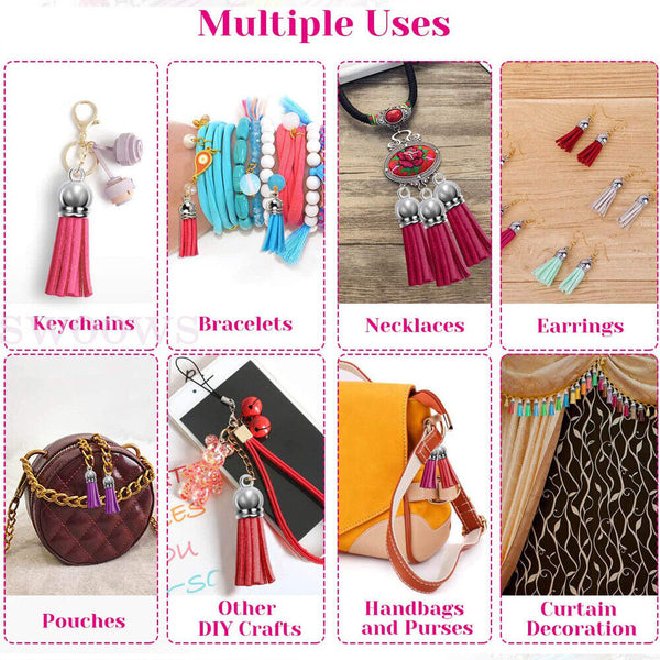 Up 60pc Leather Key Chain Ring Tassel Pendants Bulk Mixed Crafts Jewelry Making