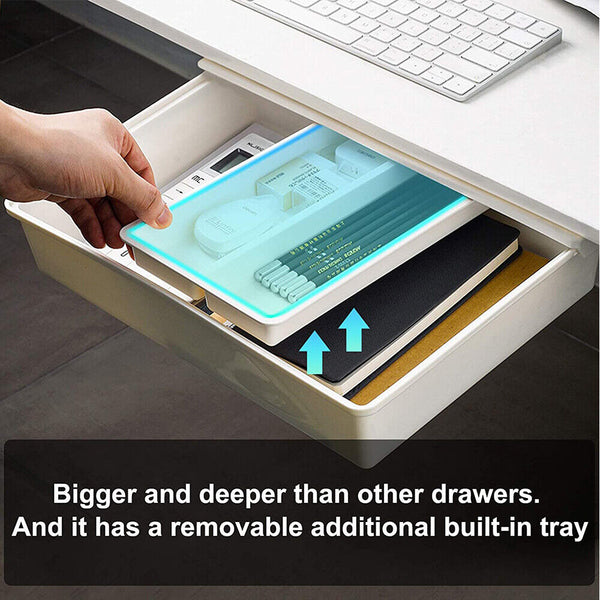 Under Desk Table Drawer Tray Pencil Organizer Hidden Self Storage Adhesive S-L