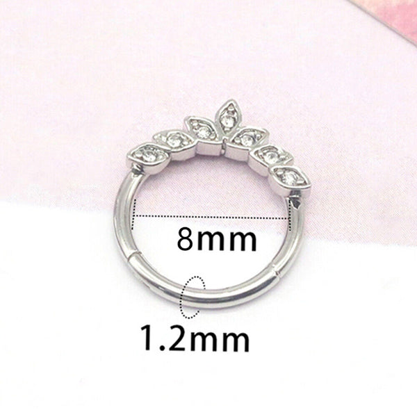 Surgical Steel 16g CZ Hinged Ring Clicker Nose Ear Tragus Septum Piercing 1/2pc