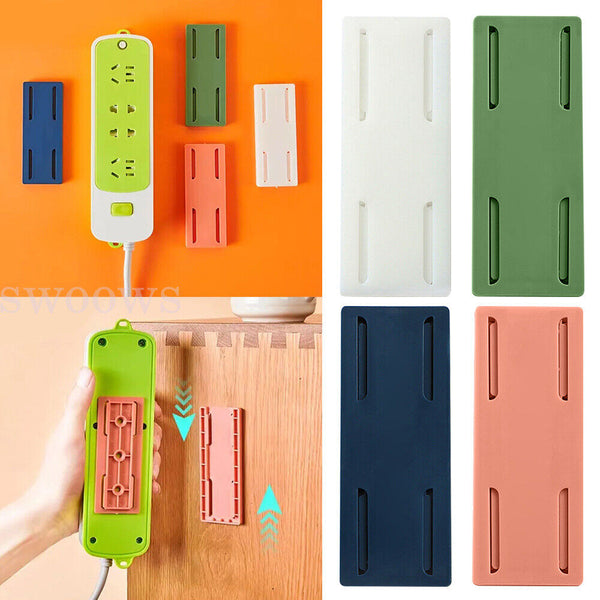 Wall Mount Plug Fixer Self-Adhesive Power Strip Plug Holder Socket Organizer