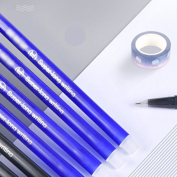 12Pcs 0.5mm Erasable Pen Black / Blue Gel Ink Roller Ball Pens Set School Kids