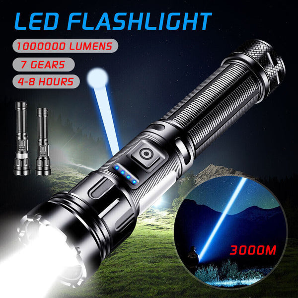 Super Bright 1000000 Lumen LED Torch Cob Work Light Flashlight USB Rechargeable