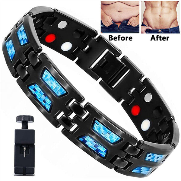 Titanium Power Magnetic Bracelet Carbon Blue Therapy Double Row Ultra Strength