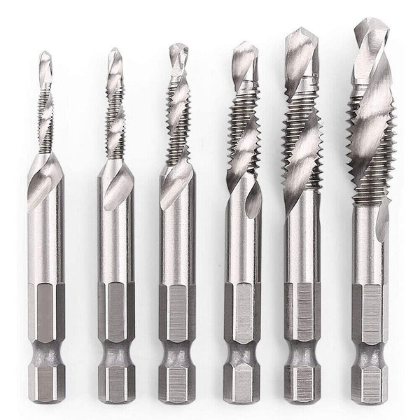 6X HSS Hex Shank Tap Drill Bits Metric Thread Screw Compound Tapping Set Tool