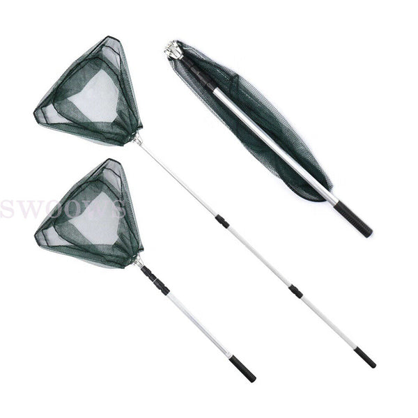 Fishing Landing Net Portable Black Triangle Fish Mesh Foldable Pole Handle