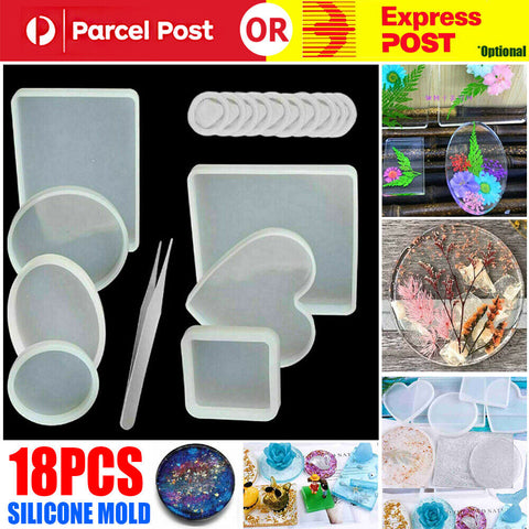 18 Pcs Resin Casting Molds Silicone Mold Pendant Tray Jewelry Mould Craft Kit AU