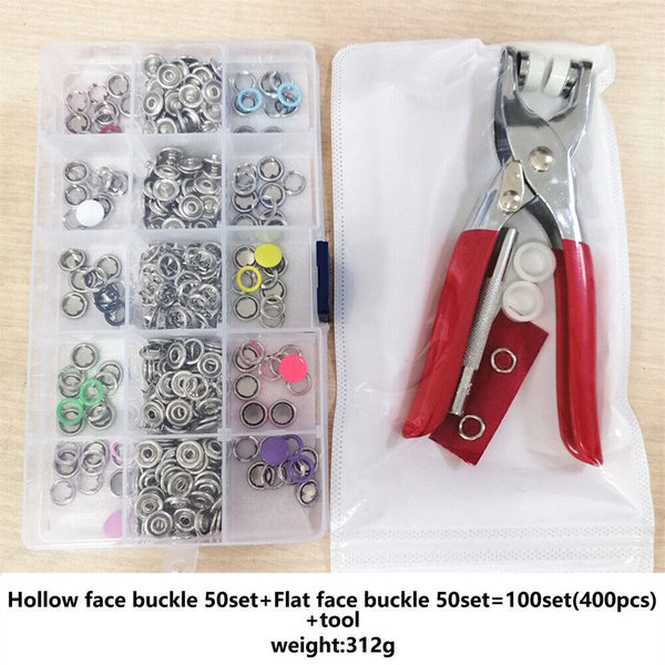 400Pcs Press Studs Snap Button Fastener With Plier Tool Kit Clothing DIY Buttons