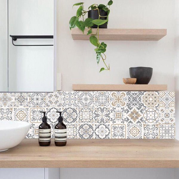 24PCS Moroccan Style Tile Wall Stickers Kitchen Bathroom Self-Adhesive Mosaic AU