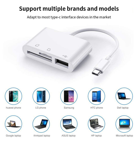 3 In 1 USB 3.1 Type-c Card Reader To SD/TF/USB Hub Adapter Micro SD Card PC