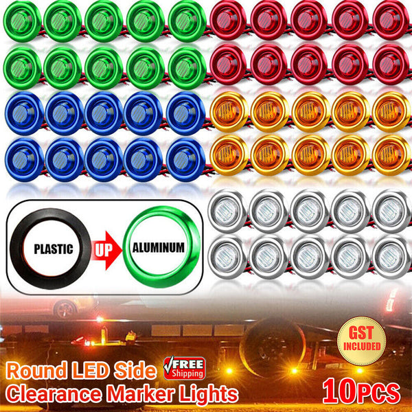 10x Round LED Side Clearance Marker Lights 12V 24V Truck Trailer Lorry Indicator