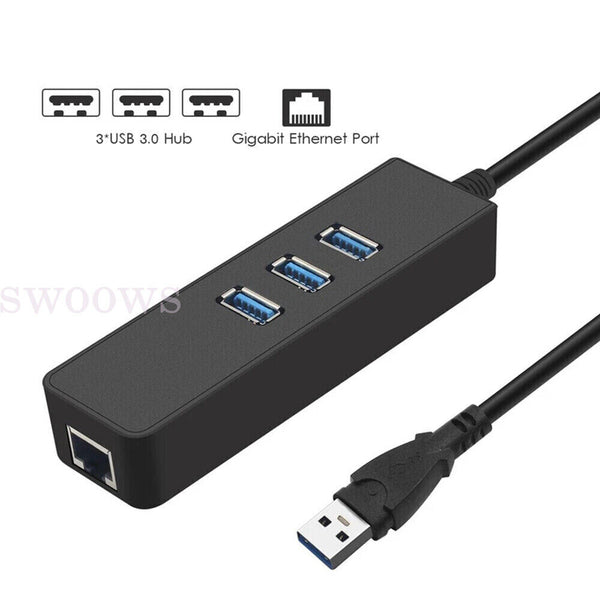 2PCS 100Mbps USB 3.0 HUB 3 Port with RJ45 Ethernet Adapter to PC MAC Laptop NEW