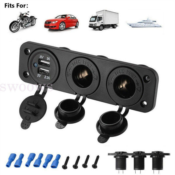 12V-24V Dual USB Charger Power Socket Plug Panel Car Boat Voltmeter Outlet