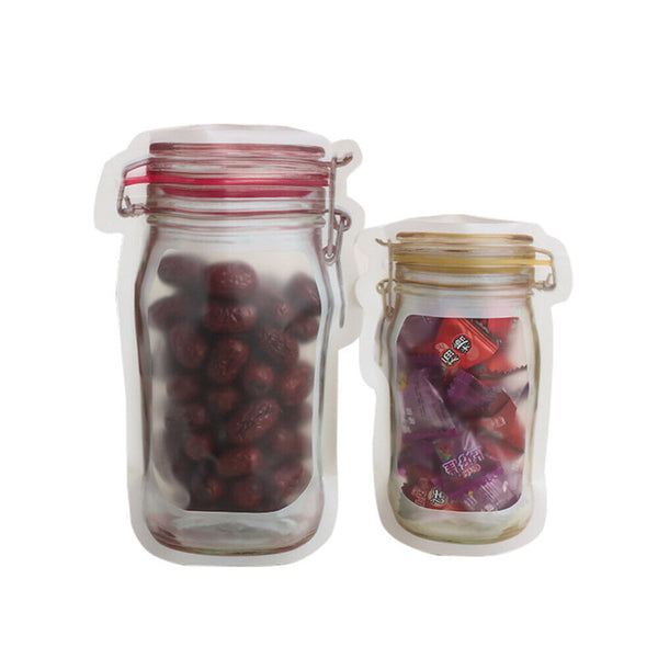 10PCS Mason Jar Reusable Zip Bag Food Storage Stand Up Zipper Pouch PE