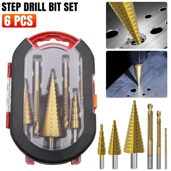 Titanium Plating 6Pcs Step Drill Bit Set High-Speed Reaming Pagoda Sawtooth Set