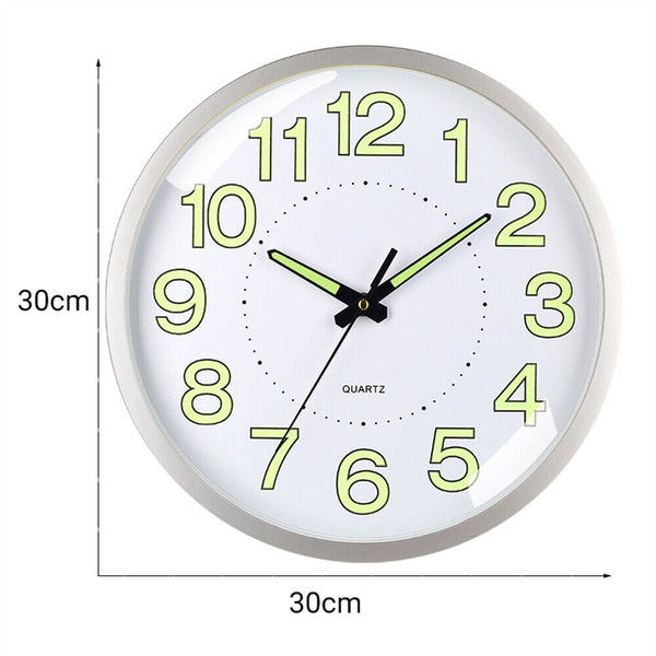 12'' Luminous Wall Clock Glow In The Dark Silent Quartz Indoor Home Modern Clock