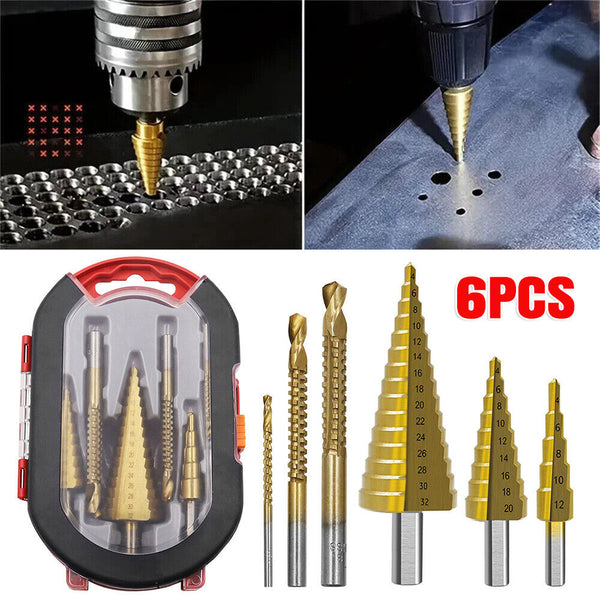 Titanium Plating 6Pcs Step Drill Bit Set High-Speed Reaming Pagoda Sawtooth Set