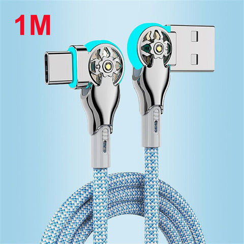 Double Elbow Rotating Fast Charging Data Cord Type-C Cable For iPhone Samsung