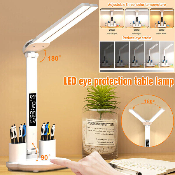 LED Desk Lamp Bedside Study Reading Table Light Double Head USB Ports Dimmable