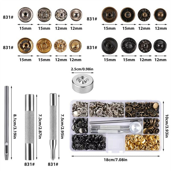 325pcs Metal Snap Fasteners Kit Press Studs Buttons Tool Women Men Craft Leather