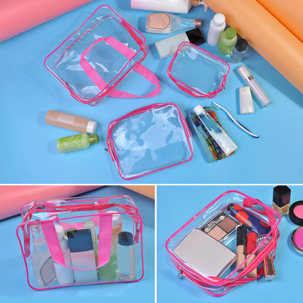 3PCS Travel Wash Bag Holder Set Cosmetic Makeup Toiletry Clear PVC Organize