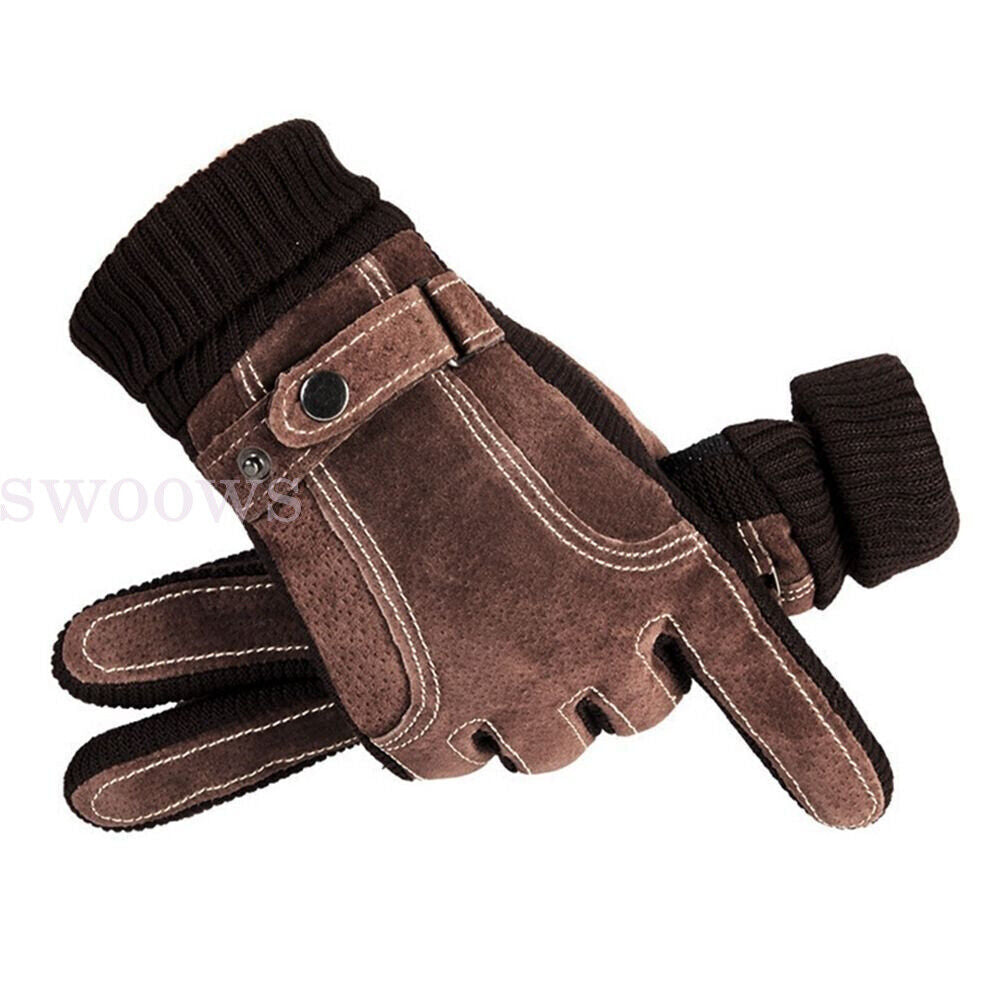 Winter Warm Men Thick Leather Gloves Driving Gloves Touch Screen Mitten Thermal