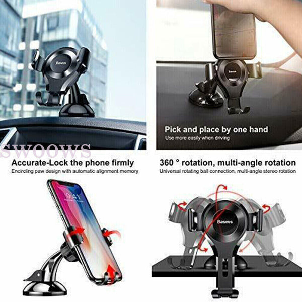 Phone Holder For Baseus 360° Car Mobile Cell Gravity Dashboard Suction Mount Sta