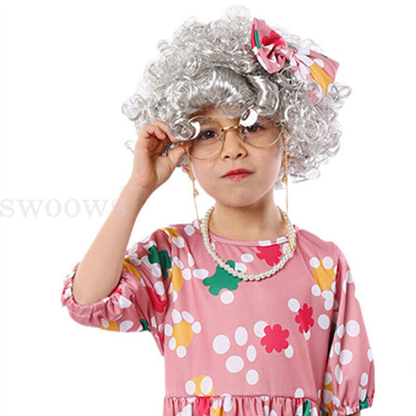 Old Lady Costume for Kids 100th Day of Schoolkids Old Lady Costume 4 Pcs Costume