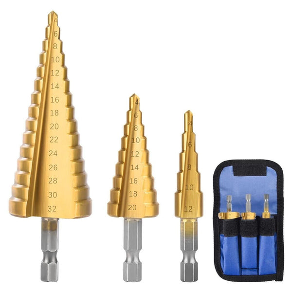 3pcs Large HSS Steel Step Cone Drill Titanium Bit Set Hole Cutter 4-12/20/32mm