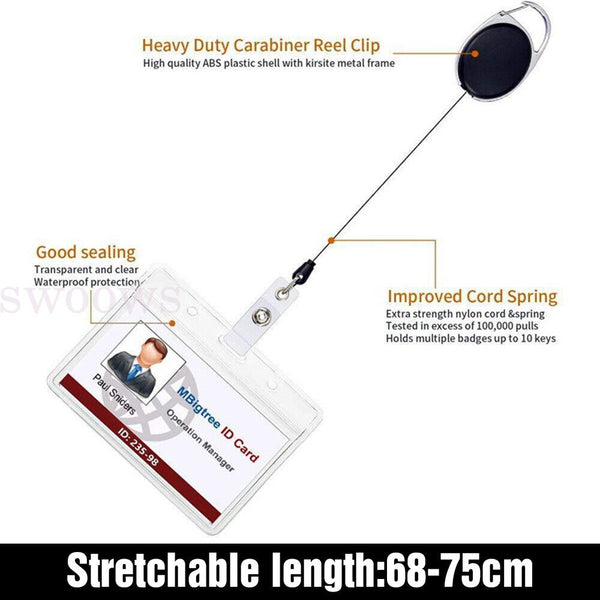 3-30pc Retractable Badge Holder Reel Card Business Security ID Pull Key Tag Clip