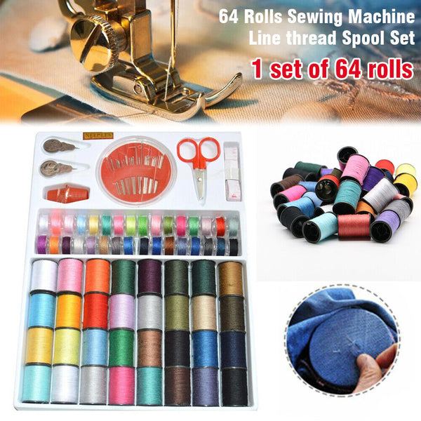 64Rolls Sewing Machine Line thread Spool Set Bobbin Cotton Reel Needle Tape Kit