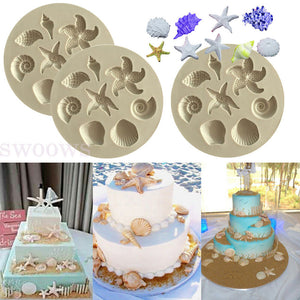 3D Sea Shell Silicone Fondant Mould Cake Sugar Craft Starfish Icing Baking Mold