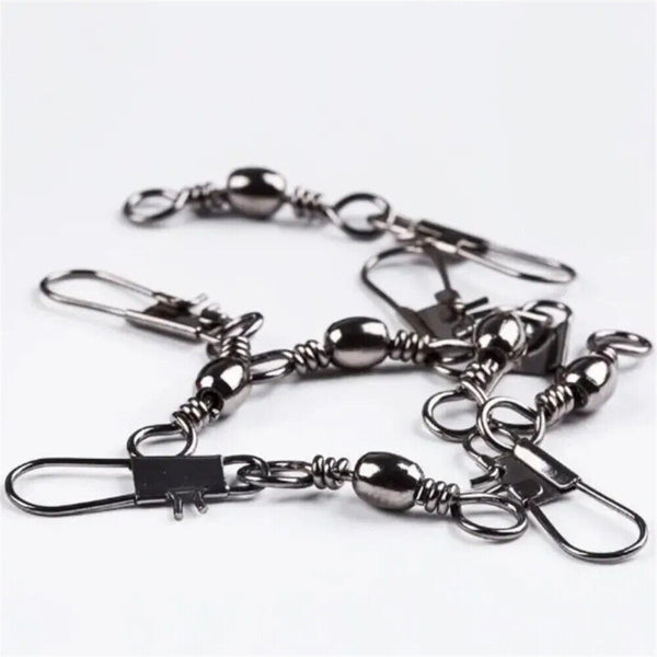 100pcs 7 size Fishing Rolling Barrel Swivel with Interlock Snap Tackle Connector