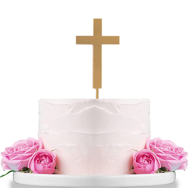 Cross Cake Acrylic Topper Baptism Christening Confirmation Wedding Gold Silver