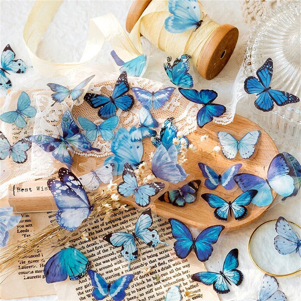 40 PCs Scrapbooking Butterfly Stickers Journal Diary PET Transparent Sticker DIY